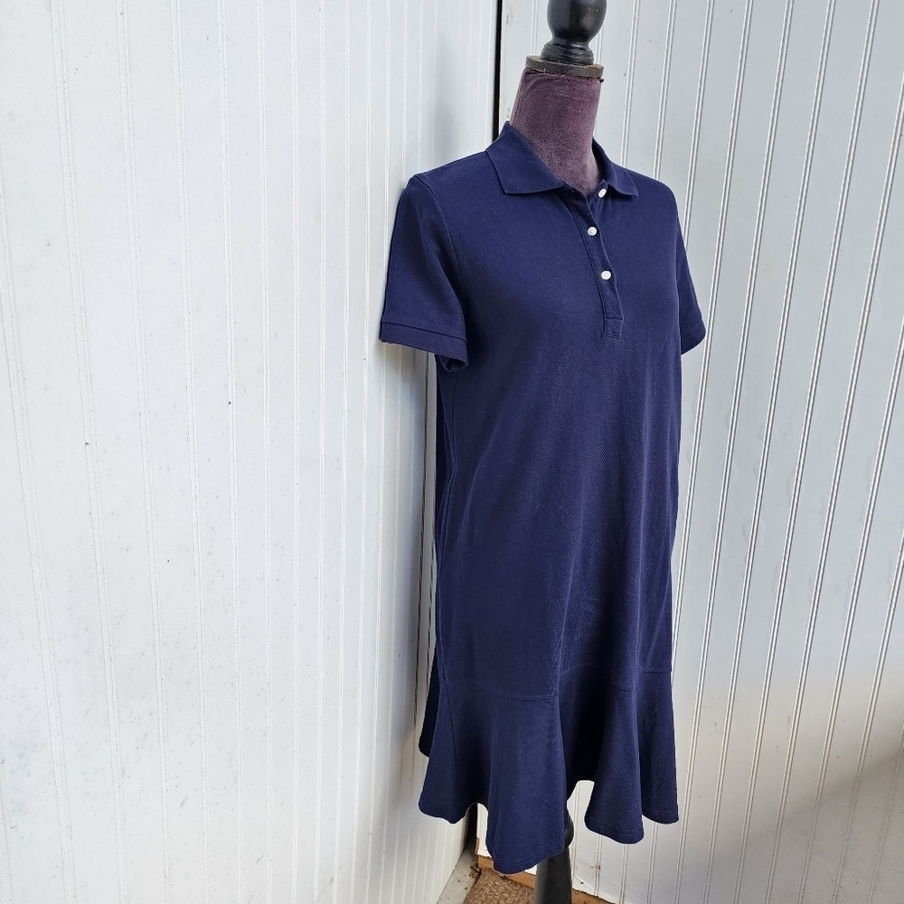 Cynthia Rowley Polo Shirt Dress Navy Blue Pockets Preppy Golf Tennis Cotton Sz M - Picture 2 of 9